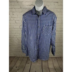 NWT GloryStar White Blue Checkered Long Sleeve Button Up Men’s Dress Shirt XL